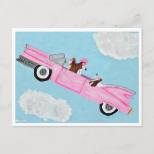 Basset Hound in Roze Convertible in de lucht Kaart