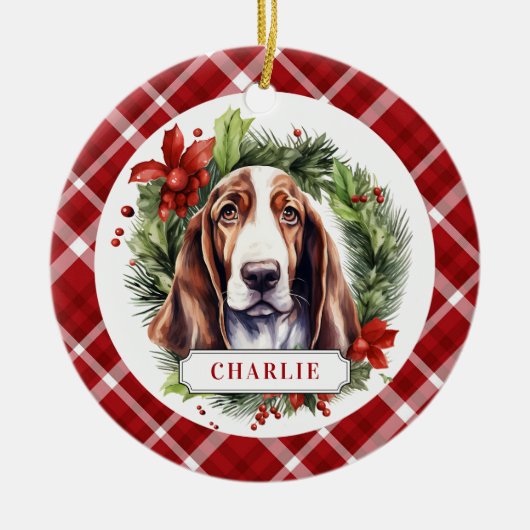Basset Hound keramische cirkel Ornament (Voorkant)