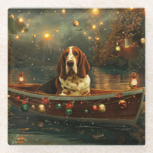 Basset Hound Kerst Feestelijke reis Glazen Onderzetter