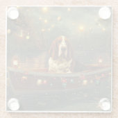 Basset Hound Kerst Feestelijke reis Glazen Onderzetter (Achterkant)