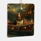 Basset Hound Kerst Feestelijke reis Keramisch Ornament (Rechts)
