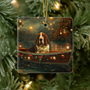 Basset Hound Kerst Feestelijke reis Keramisch Ornament