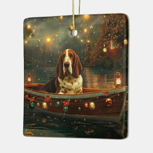 Basset Hound Kerst Feestelijke reis Keramisch Ornament (Links)