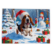 Basset Hound Kerst Feestelijke Sneeuwscène Groot Cadeauzakje (Achterkant)
