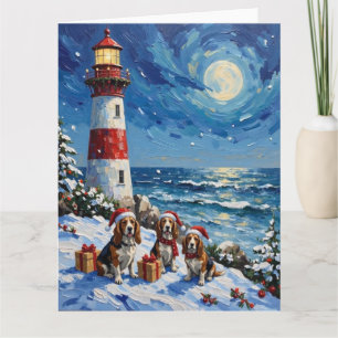 Basset Hound Kerst Lichtbaken Vakantie Kaart