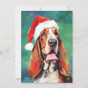 Basset Hound Kerstborstel schilderen kunstwerk Feestdagenkaart