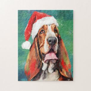 Basset Hound Kerstborstel schilderen kunstwerk Legpuzzel