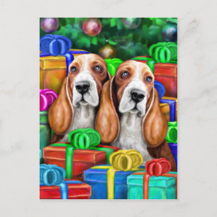 Basset Hound-kerstcadeautjes Feestdagenkaart