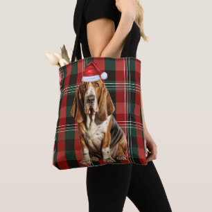 Basset Hound Kersthond Rood Seizoensgebonden Plaid Draagtas