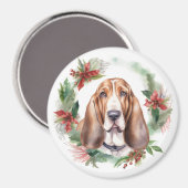 Basset Hound Kerstkrans Feestelijke Pup Magneet (Voorkant / Achterkant)