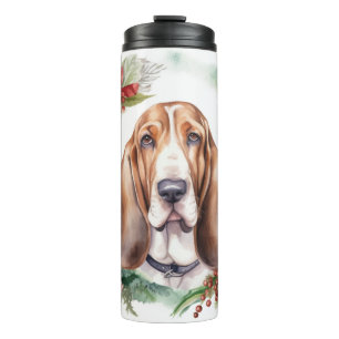 Basset Hound Kerstkrans Feestelijke Pup Thermosbeker