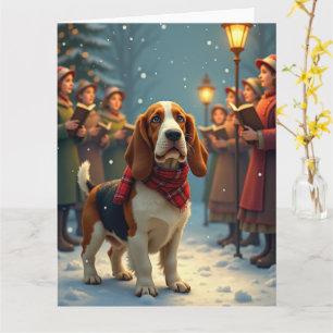 Basset Hound Kerstlied Zangers Schilderij Kaart