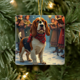 Basset Hound Kerstlied Zangers Schilderij Keramisch Ornament