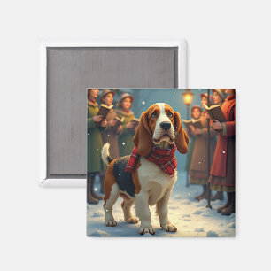 Basset Hound Kerstlied Zangers Schilderij Magneet