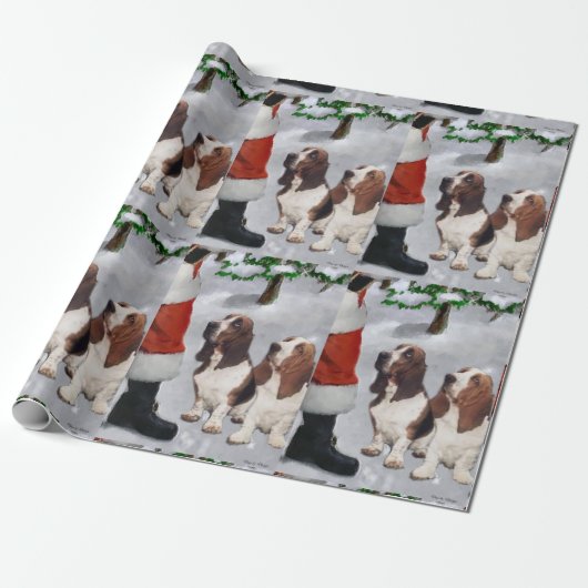 Basset Hound Kerstmis Cadeaupapier (Uitgerold)