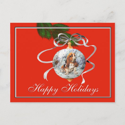 Basset Hound Kerstmis Feestdagenkaart (Voorkant)