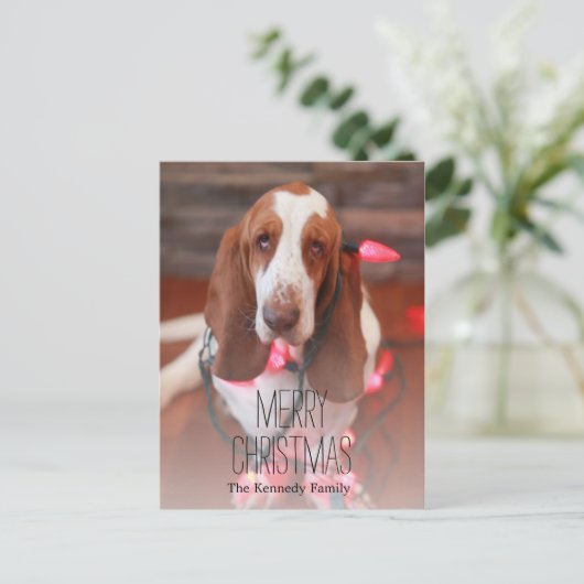 Basset Hound, Kerstmis, kerstverlichting Feestdagenkaart (Staand voorkant)