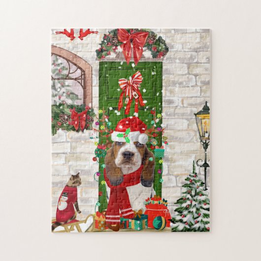 Basset Hound Kerstmis Legpuzzel (Verticaal)
