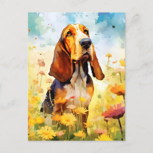 Basset Hound kleurrijke waterverf kunstwerk Briefkaart