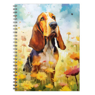 Basset Hound kleurrijke waterverf kunstwerk Notitieboek