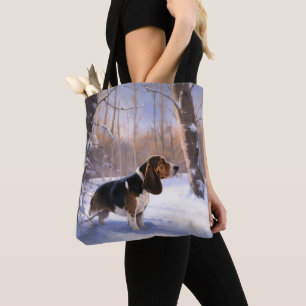 Basset Hound Laat Het Sneeuw Kerstmis Draagtas