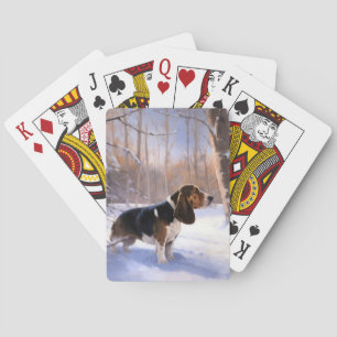 Basset Hound Laat Het Sneeuw Kerstmis Pokerkaarten