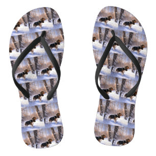 Basset Hound Laat het Sneeuwen Kerstmis Teenslippers