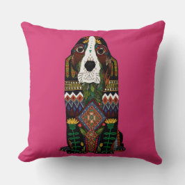 Basset Hound love fuchsia roze Kussen