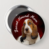 Basset Hound Mam met rode achtergrond Button (Voorkant /achterkant)