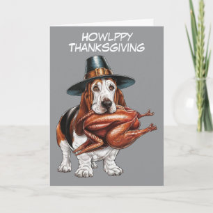 Basset hound met kalkoen in de mond Thanksgiving Kaart