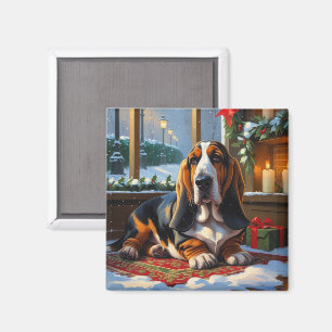 Basset Hound met kerstlichtjes Vakantie Magneet