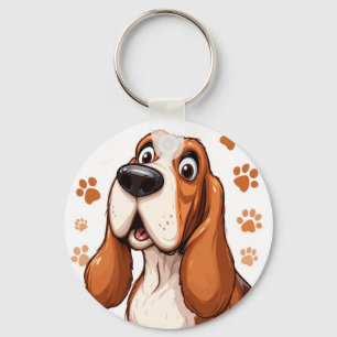 🐶 Basset Hound Met Ontwerp Van Pootafdruk Voor Ho Sleutelhanger