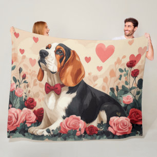 Basset Hound met Rozen - Valentijnsdag Fleece Deken