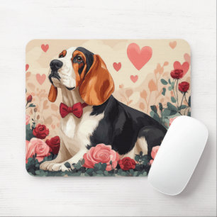 Basset Hound met rozen - Valentijnsdag Muismat