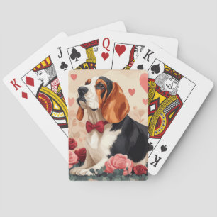 Basset Hound met Rozen - Valentijnsdag  Pokerkaarten