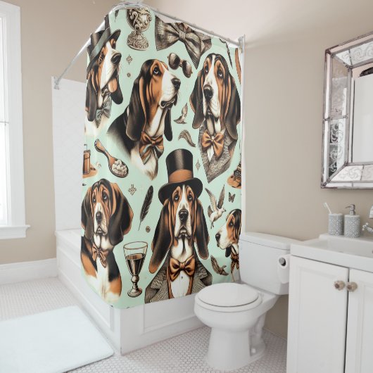  Basset Hound Naadloos Douchegordijn (In situ)