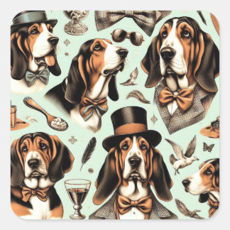  Basset Hound Naadloos Vierkante Sticker