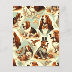  Basset Hound Naadloze Illustratie Briefkaart