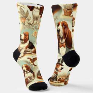 Basset Hound Naadloze Illustratie Sokken