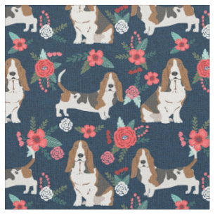 Basset Hound navy en roze floral Stof