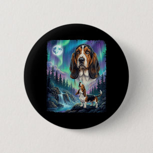 Basset Hound Noordelijke Licht Aurora Maan Lang Ronde Button 5,7 Cm