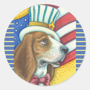 BASSET HOUND ONCLE SAM, CHIENS STICKERS Rnd. * Feu
