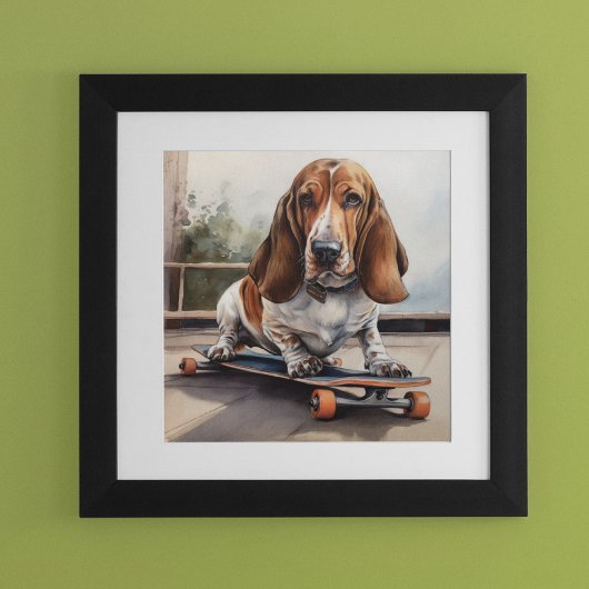 Basset Hound op skateboard Poster