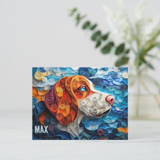 Basset Hound Paper Quilling Art Dog Portret Briefkaart (Staand voorkant)