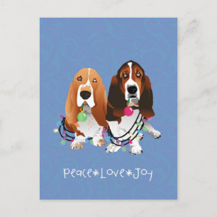 Basset Hound Peace Love Joy-kerstontwerp Feestdagenkaart