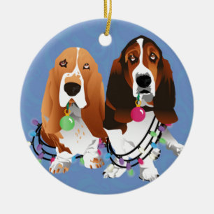 Basset Hound Peace Love Joy-kerstontwerp Keramisch Ornament