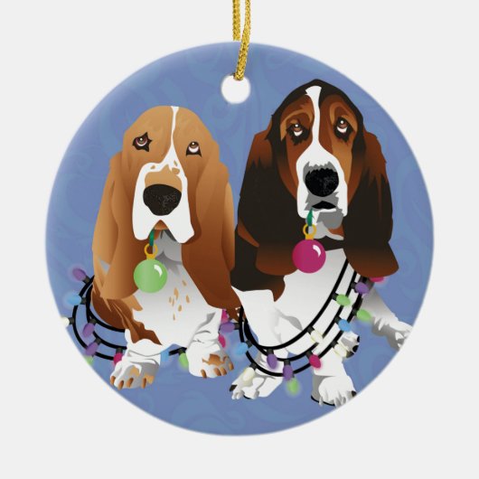 Basset Hound Peace Love Joy-kerstontwerp Keramisch Ornament (Voorkant)