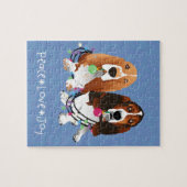 Basset Hound Peace Love Joy-kerstontwerp Legpuzzel (Horizontaal)