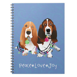 Basset Hound Peace Love Joy-kerstontwerp Notitieboek