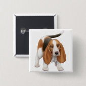 Basset Hound Pin Vierkante Button 5,1 Cm (Voorkant /achterkant)